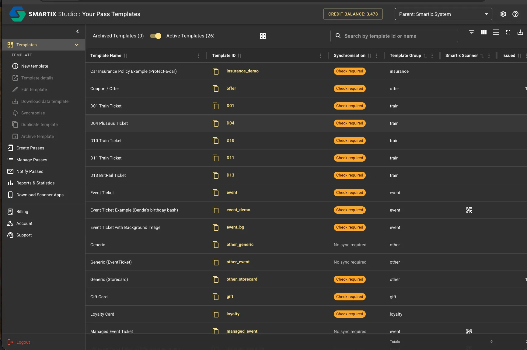 Template list 